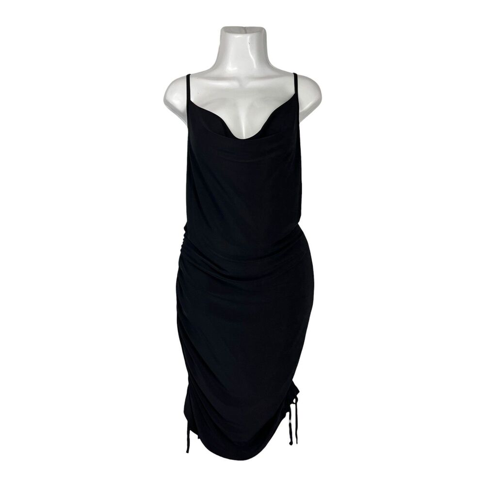 Forever Rose Women Dress 2X Black Ruched Drawstring Slip Bodycon Midi Cocktail